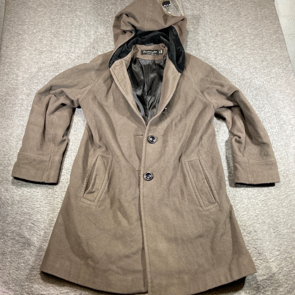 Forecaster Boston Wool Hooded Overcoat Mens L Brown Long Trench Coat